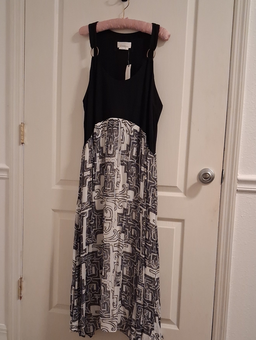 Anthropologie Black Bodice Black & White Patterned Maxi Dress